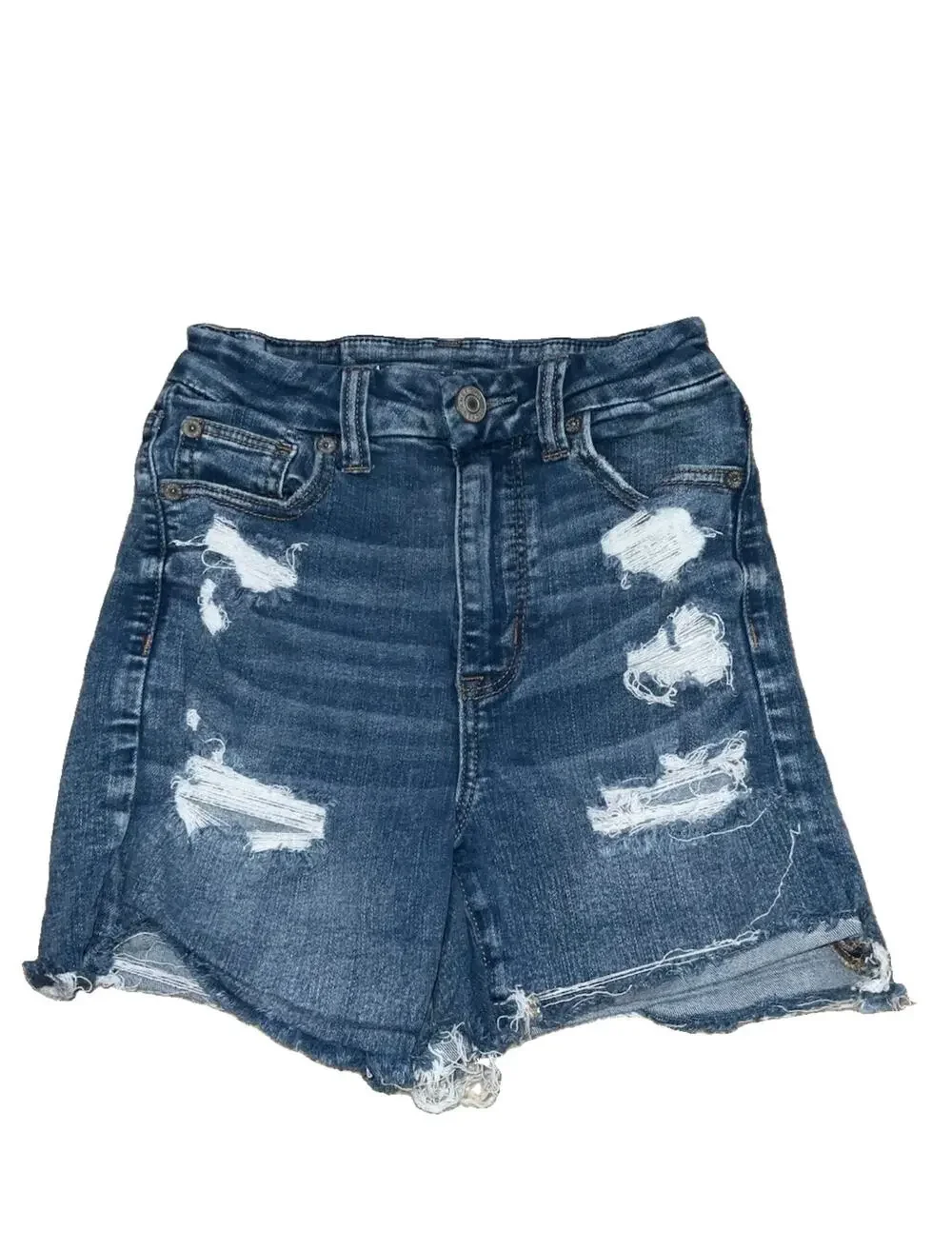 American Eagle Level Stretch Curvy Raw Hem High Rise Shortie Jean Shorts Size 0